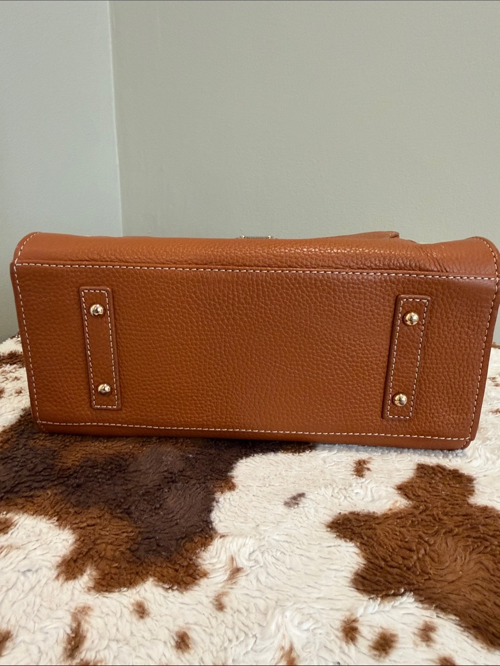 Dooney & Bourke Janine Front Pocket Satchel Tote/ Natural, Cognac/ Like New - Picture 8 of 16
